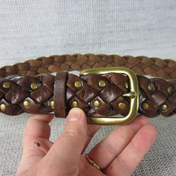 Fossil Belt Womens Medium Brown Genuine Leather Braided Studded Western Boho - Picture 13 of 16